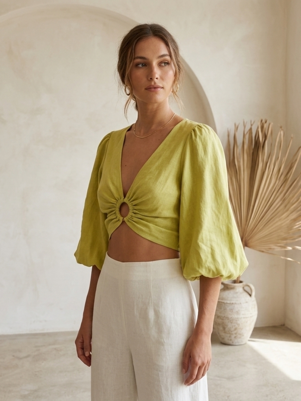 Zara Ring-Front Crop Top in Chartreuse Green